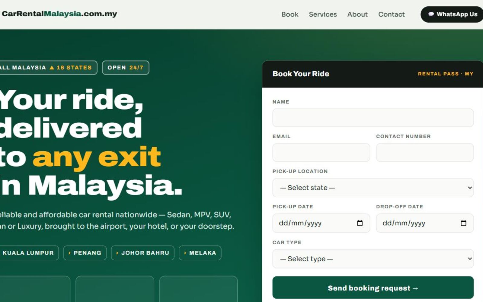 The Car Rental MY site in a browser