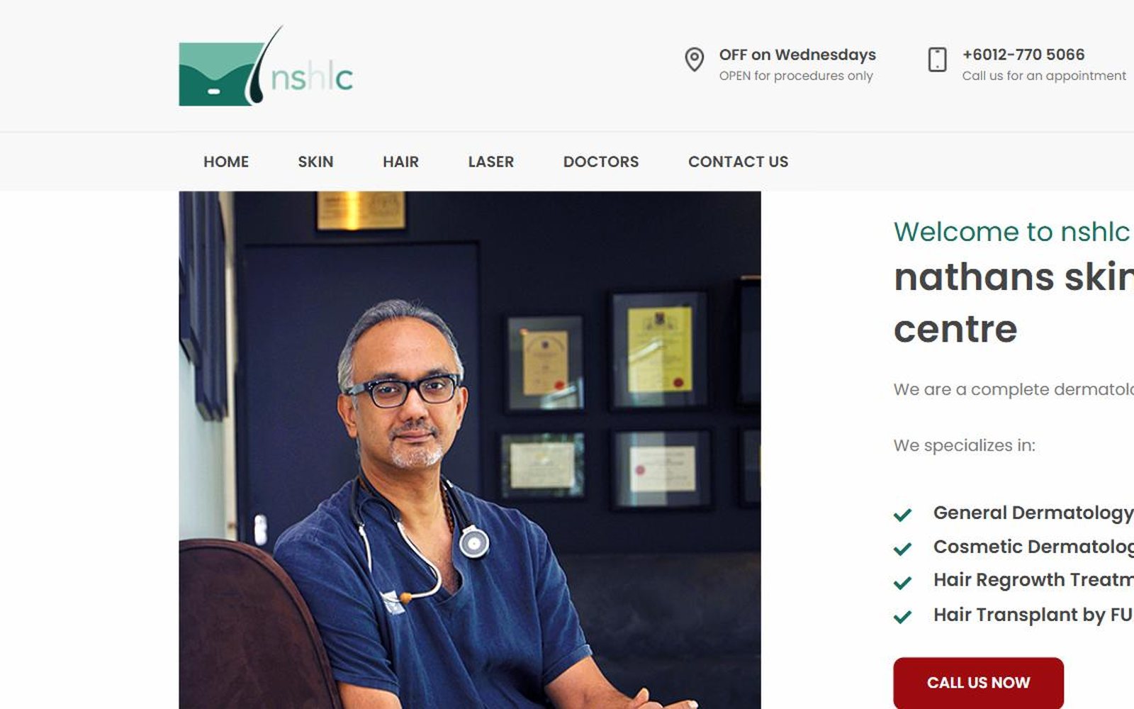 The Dr Ruban Nathan, NSHLC site in a browser