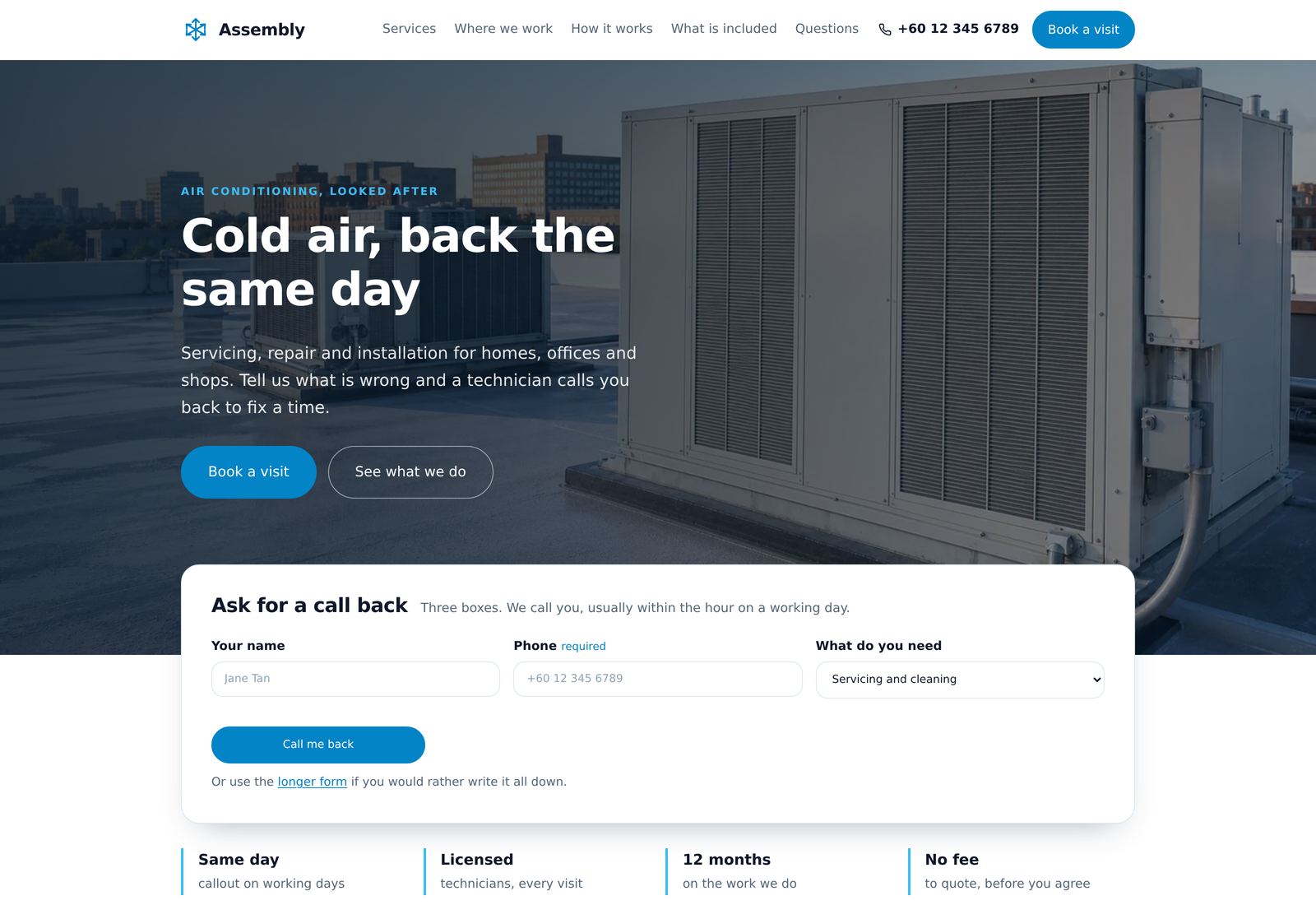 The Assembly template in a browser