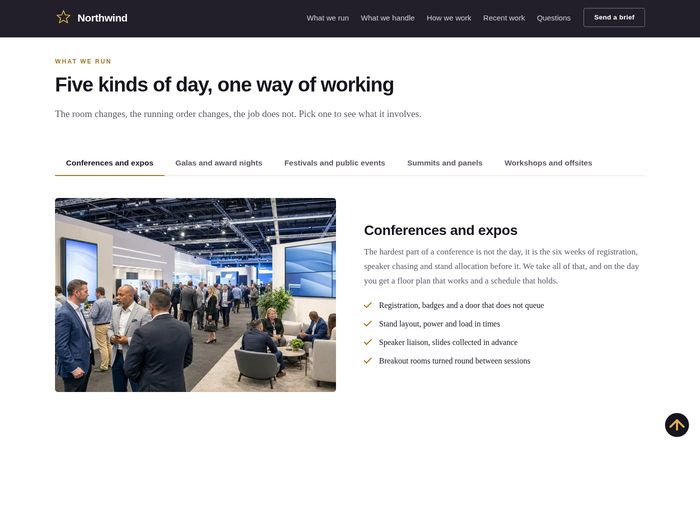 Northwind: What we run, five tabs with no JavaScript