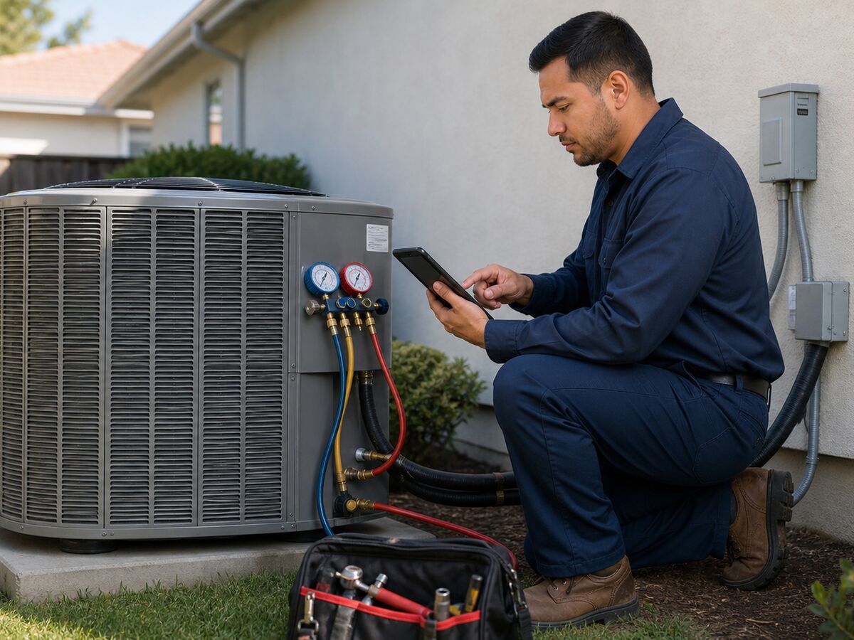 Checking refrigerant pressure at an outdoor unit