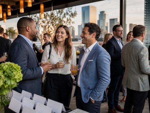 Guests talking at a drinks reception